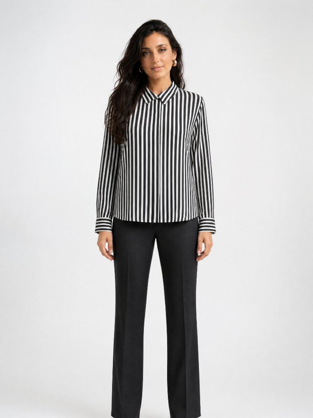 H & M Navy Blue and white stripe Womens Button Down Shirt US 8